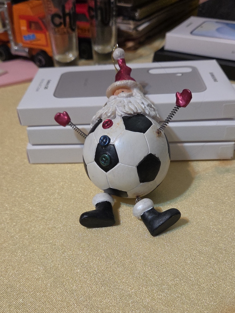 Soccer Ball Santa Ornament - Black & White with Red Accents